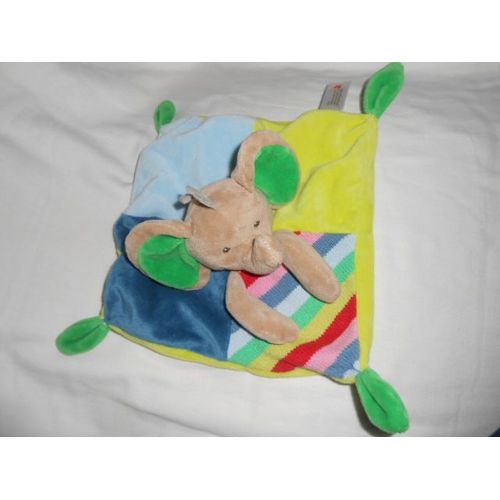 Nicotoy Kitchoun Simba Toys Benelux Doudou Peluche Elephant Plat Carre 4 Coins Vert Bleu Arc En Ciel Rose Jaune Laine