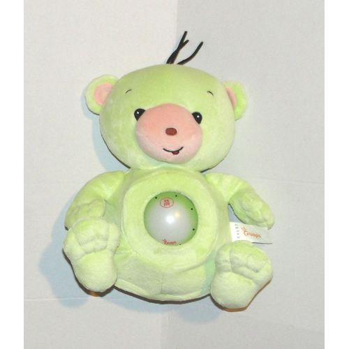 Peluche Ours Ouaps Veilleuse Model Vert Sonore Et Lumineuse - Doudou Ourson Assis 24 Cm