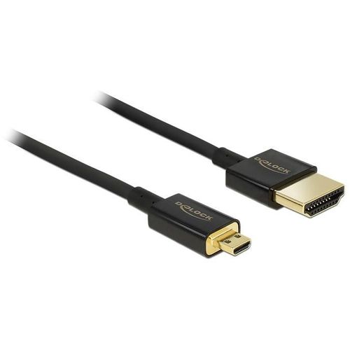 Delock Slim Premium - Câble HDMI avec Ethernet - 19 pin micro HDMI Type D mâle pour HDMI mâle - 50 cm - triple blindage - noir - support 4K
