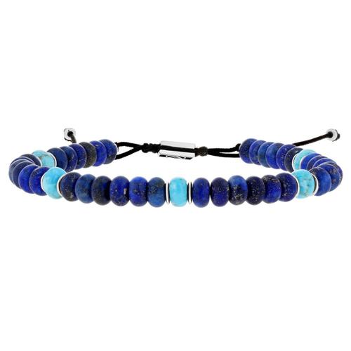 Les Poulettes Bijoux - Bracelet Lien Homme Perles Plates Kingman Turquoise Et Lapis Lazuli