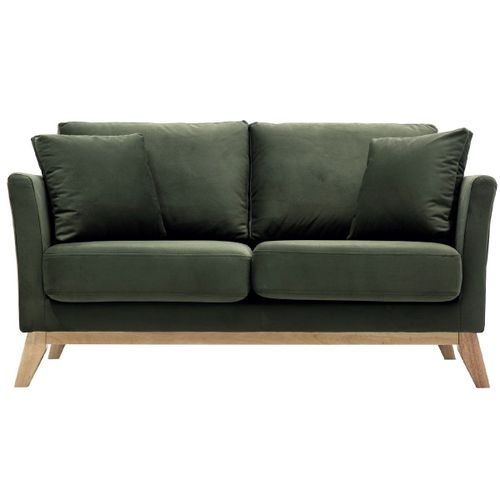 Canapé Scandinave 2 Places Déhoussable Effet Velours Kaki Oslo