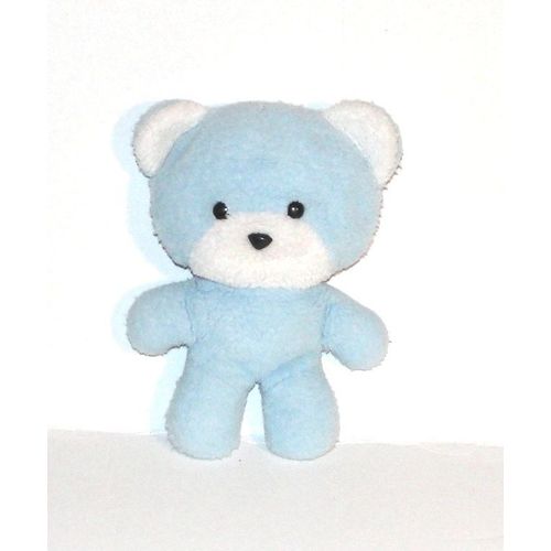 Peluche Ours Bleu Blanc Vintage Ajena - Doudou Ourson Bleu 22 Cm