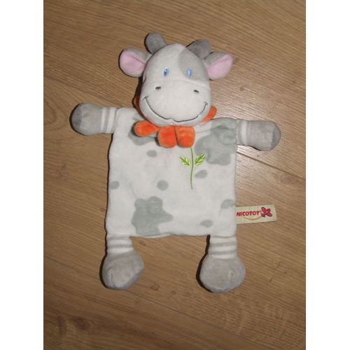 Vache Nicotoy Doudou Plat Blanc Gris 