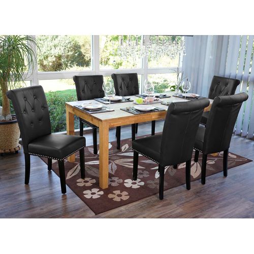 Lot De 6 Chaises De Salle À Manger Chesterfield Ii Av Rivets   Similicuir Noir, Pieds Foncés