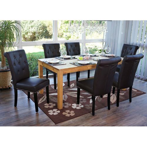 Lot De 6 Chaises De Salle À Manger Chesterfield Ii Av Rivets   Similicuir Brun Foncé, Pieds Foncés