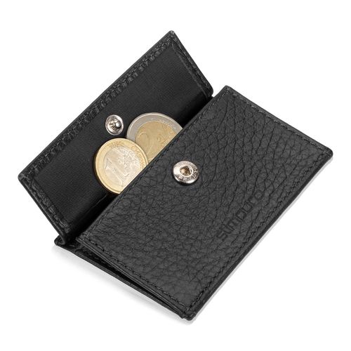 Porte-monnaie - Slimpuro ZNAP Slim - rangement des pièces - avec protection RFID - avec bouton poussoir - en cuir grainé - noir
