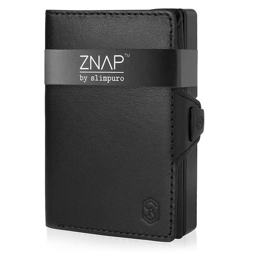 Porte Carte - Slimpuro ZNAP Slim - 12 cartes max. - pochette à monnaie - 8 x 1,8 x 6 cm - Protection RFID - en cuir - noir