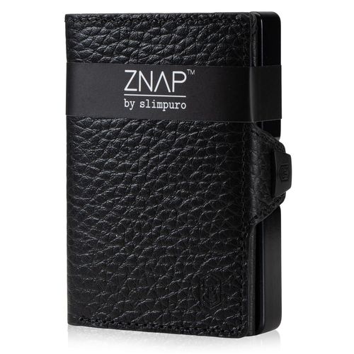 Porte Carte - Slimpuro ZNAP Slim - 12 cartes max. - pochette à monnaie - 8x1,8x6 cm - Protection RFID - en cuir - saffiano noir