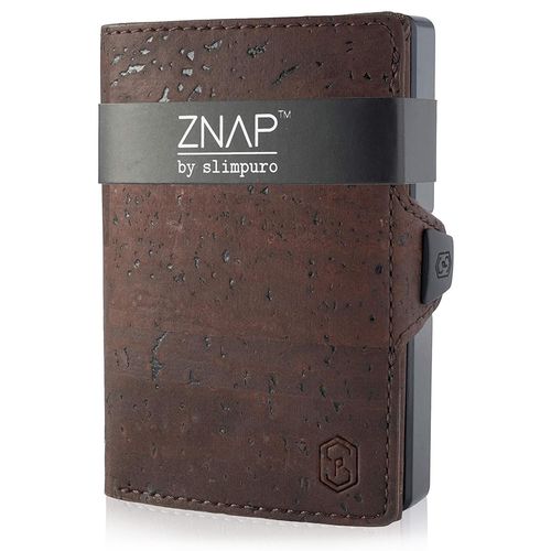 Porte Carte - Slimpuro ZNAP Slim - 12 cartes max. - pochette à monnaie - 8 x 1,8 x 6 cm - Protection RFID - en cuir - vintage brun