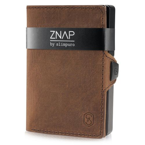 Porte Carte - Slimpuro ZNAP Slim - 12 cartes max. - pochette à monnaie - 8 x 1,8 x 6 cm - Protection RFID - en cuir - brun