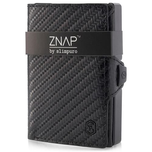 Porte Carte - Slimpuro ZNAP Slim - 12 cartes max. - pochette à monnaie - 8 x 1,8 x 6 cm - Protection RFID - saffiano noir