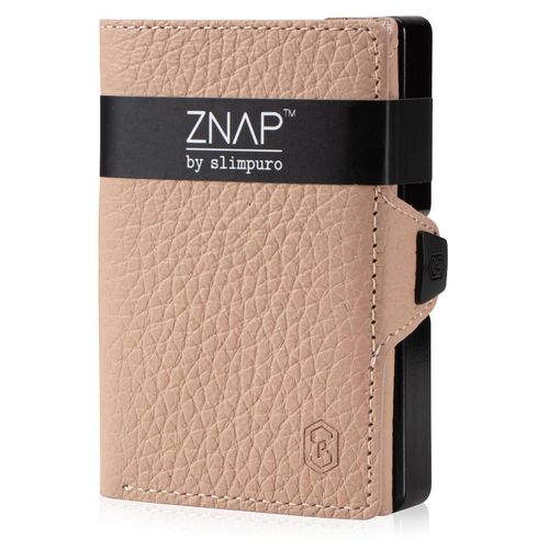 Porte Carte - Slimpuro ZNAP Slim - 12 cartes max. - pochette à monnaie - 8x1,8x6 cm - Protection RFID - en cuir grainé - crème