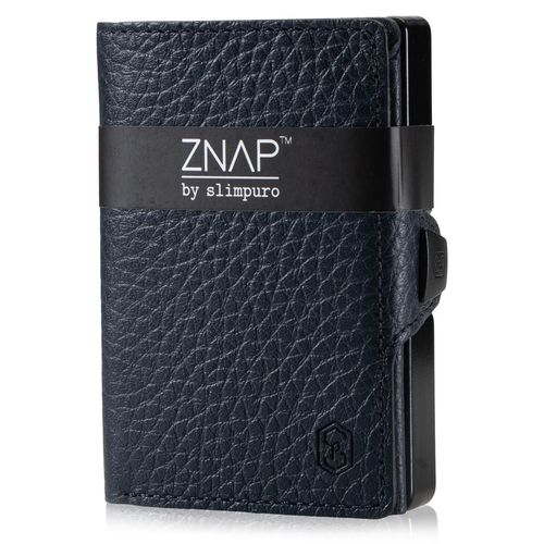 Porte Carte - Slimpuro ZNAP Slim - 12 cartes max. - pochette à monnaie - 8 x 1,8 x 6 cm - Protection RFID - en cuir grainé - bleu