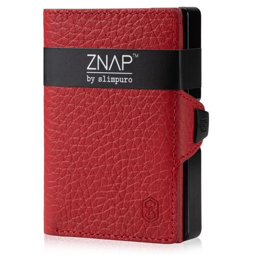 Porte Carte - Slimpuro ZNAP Slim - 12 cartes max. - pochette à monnaie - 8 x 1,8 x 6 cm - Protection RFID - en cuir grainé - rouge