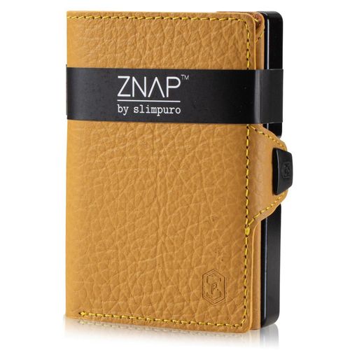 Porte Carte - Slimpuro ZNAP Slim - 12 cartes max. - pochette à monnaie - 8 x 1,8 x 6 cm - Protection RFID - en cuir grainé - jaune