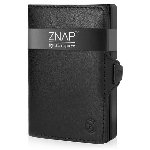 Porte Carte - Slimpuro ZNAP Slim - 8 cartes max. - pochette à monnaie - 8 x 1,8 x 6 cm - Protection RFID - en cuir - noir