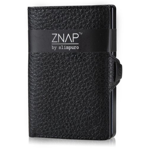 Porte Carte - Slimpuro ZNAP Slim - 8 cartes max. - pochette à monnaie - 8 x 1,8 x 6 cm - Protection RFID - en cuir grainé - noir