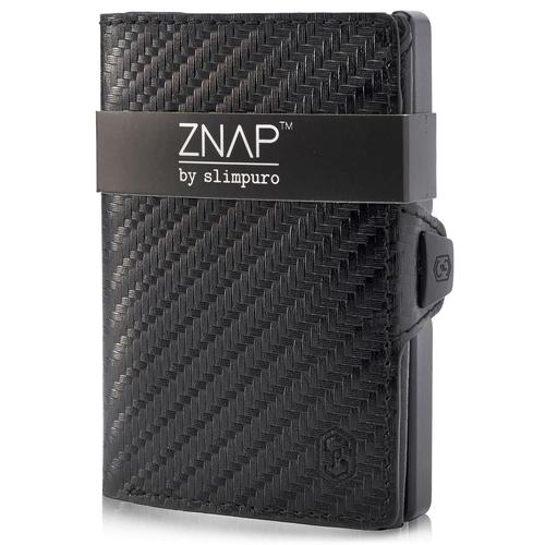 Porte Carte - Slimpuro ZNAP Slim - 8 cartes max. - pochette à monnaie - 8 x 1,8 x 6 cm - Protection RFID - en cuir - noir saffiano