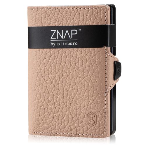 Porte Carte - Slimpuro ZNAP Slim - 8 cartes max. - pochette à monnaie - 8 x 1,8 x 6 cm - Protection RFID - en cuir grainé - crème
