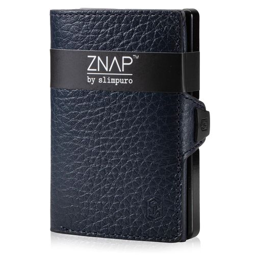 Porte Carte - Slimpuro ZNAP Slim - 8 cartes max. - pochette à monnaie - 8 x 1,8 x 6 cm - Protection RFID - en cuir grainé - bleu
