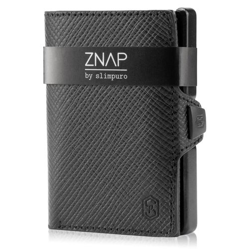 Porte Carte - Slimpuro ZNAP Slim - 8 cartes max. - pochette à monnaie - 8 x 1,8 x 6 cm - Protection RFID - en cuir grainé - noir
