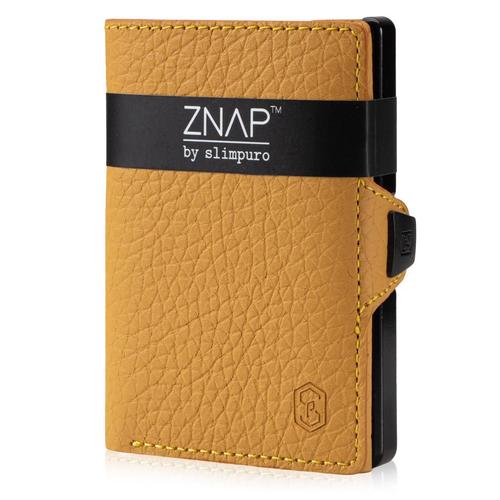 Porte Carte - Slimpuro ZNAP Slim - 8 cartes max. - pochette à monnaie - 8 x 1,8 x 6 cm - Protection RFID - en cuir grainé - jaune