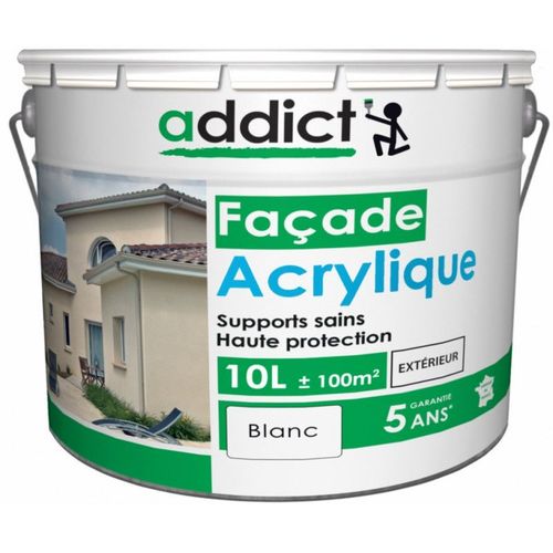 Peinture façade résine acrylique mat velouté Blanc 10L ADDICT supports sains Haute protection