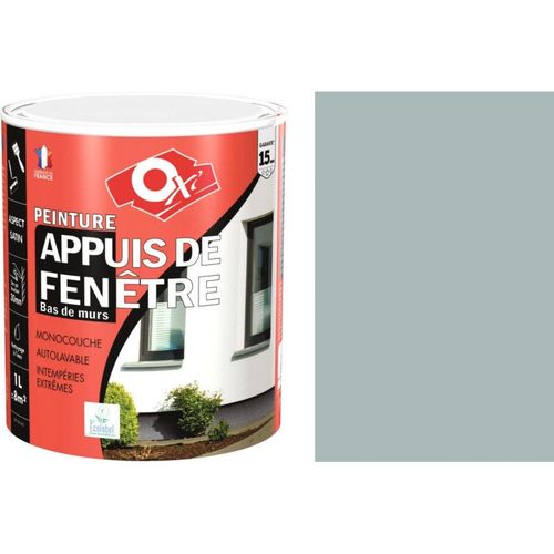 Peinture appuis de fenêtre bas de murs soubassement façade Gris clair 1L OXI résine siloxane auto-nettoyante