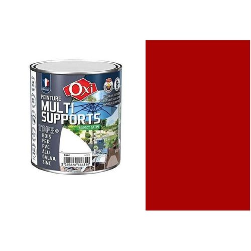 Peinture multi supports bois fer alu galva zinc pvc métaux Rouge vif 0.5L OXI direct sans sous couche