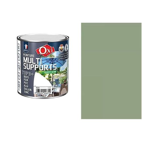 Peinture multi supports bois fer alu galva zinc pvc métaux Vert olivier 0.5L OXI direct sans sous couche