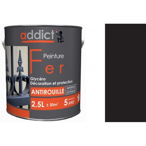 Peinture fer glycéro antirouille Noir brillant 2.5L ADDICT décoration protection intérieur extérieur