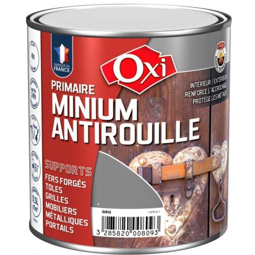Peinture minium primaire sous couche antirouille anticorrosion métaux ferreux 0.5L OXI