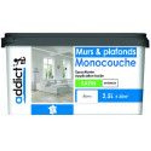 Peinture murs et plafonds grands travaux monocouche opacifiante acrylique blanc satin 2.5L ADDICT