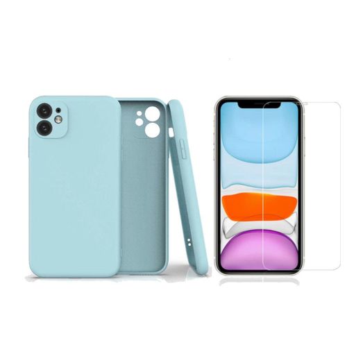 Coque Silicone Pour Iphone 13 Couleur Bleu Protection Objectif Appareil Photo + Verre Trempe Protection Ecran Little Boutik®