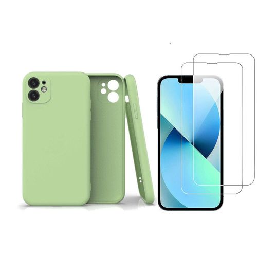 Coque Silicone Pour Iphone 13 Couleur Vert Protection Objectif Appareil Photo + 2 Verres Trempe Protection Ecran Little Boutik®