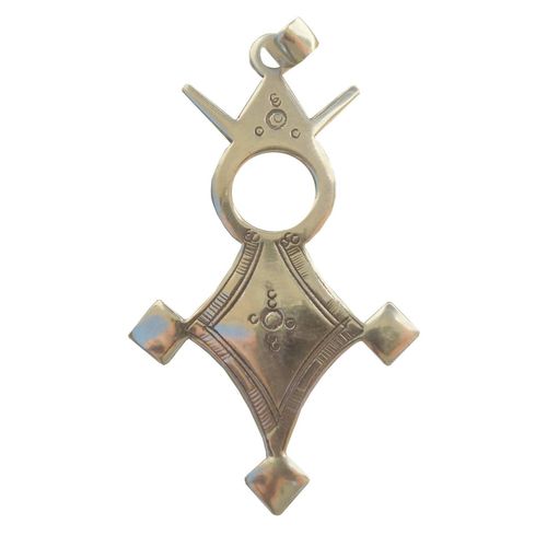 Grande Croix Du Sud Touareg"Agadez" En Argent Massif Estampillé 925 Avec Collier Cuir