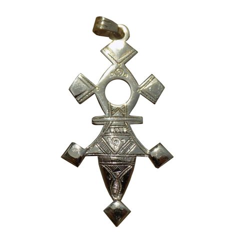 Grande Croix Du Sud Touareg Agadés "Iférouane"1 En Argent Massif Estampillée 925 Avec Cordon Cuir