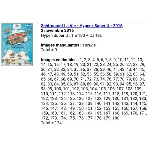 Schtroumpf La Vie - Hyper / Super U - 2016 - Liste Des Images Pour Un Lot