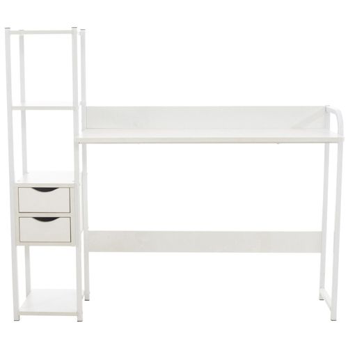 Bureau Style Industriel Avec Étagère Et Espace De Rangement Table D'ordinateur En Mdf Blanc Bur10507