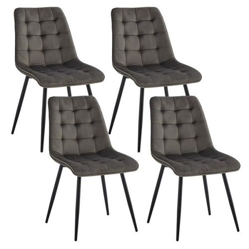 Lot De 4 Chaises En Velours - Chaises De Salle À Manger Style Rétro,Ergonomiques - 47 Lx43 Px50 H Cm(Gris Foncé)