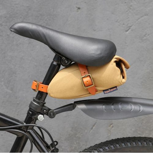Kaki sac de selle de vélo en toile cirée, pochette de selle de