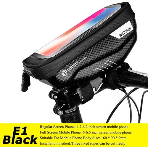 E1 Noir - Sacoche Étanche Pour Guidon De Vélo, Étui Pour Téléphone Portable, Écran Tactile 6.7 Pouces