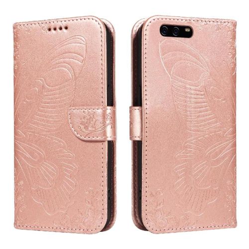 Flip Étui Pour Huawei P10 Papillon En Relief Sangle De Main Détachable Avec Fente Pour Carte De Crédit Cuir De Haute Qualité - Couleur Rose