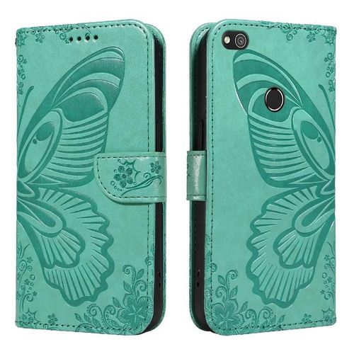 Flip Étui Pour Honor 8 Lite Papillon En Relief Avec Fente Pour Carte De Crédit Sangle De Main Détachable Cuir De Haute Qualité - Vert