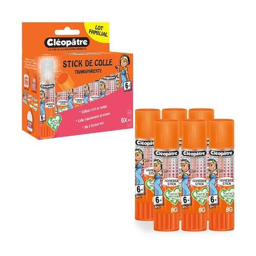 Cléopâtre Boîte De 6 Bâtons De Colle Transparente "Cléostick" Adhésive En 8 Gr