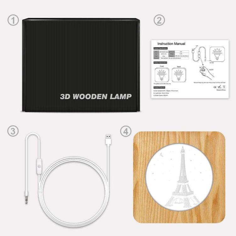 Fs-A2821-02w Lampe De Table Usb En Forme De Tour Eiffel En B... - 4