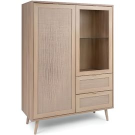 Vitrine 2 Portes 2 Tiroirs - Décor Chêne Sonoma - L 101,4 X P 40 X H 139 Cm - Bali