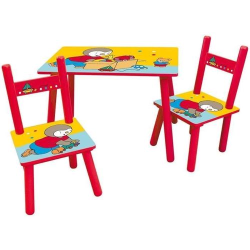 T'choupi Table Rectangulaire 41,5x61x42 Cm + 2 Chaises 49,5x31x31,5cm