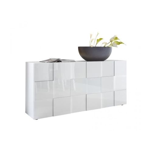 Buffet - Blanc Laqué Brillant - Style Contemporain - 3 Portes - Milano - L181xp42xh84 Cm