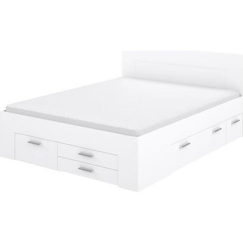 Lit Femme Contemporain 160x200 Cm - 4 Tiroirs - 2 Chevets Avec Niche - Décor Blanc Mat - Udine